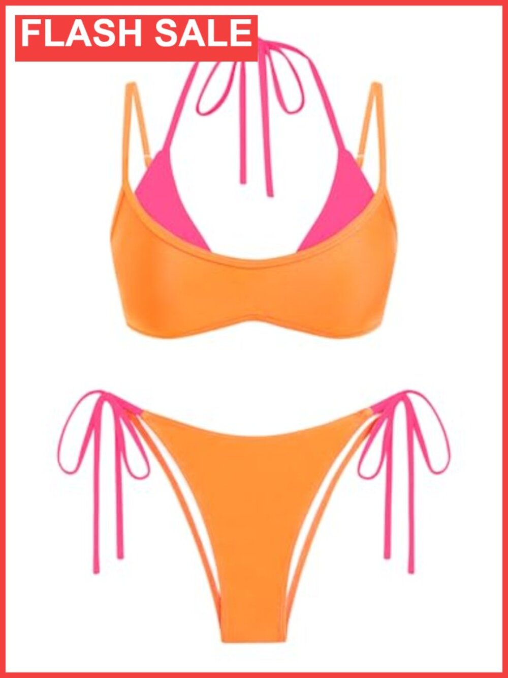 Women's Polka Dot Halter Bikini Set Double Layer 2 Piece Swimsuit